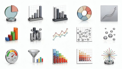 Various business analytics icons representing data visualization 