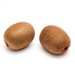 Two kiwis are sitting on a white background