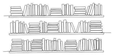 Bookshelves full of books. Continuous one line drawing of library bookcase. Education and literature vector illustration. © ----WWWLINE----