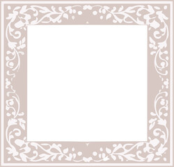 A soft beige ornamental frame with white floral scrollwork surrounds a deep black square center, creating an elegant vintage-style border suitable for photos or text. © Svutlana