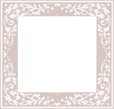 A soft beige ornamental frame with white floral scrollwork surrounds a deep black square center, creating an elegant vintage-style border suitable for photos or text.