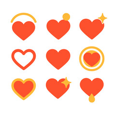 Minimalist Love Icons. Fundamental Love vector set in modern flat style : rising heart arc, soft glow bead, tender pulse line, central ripple puff, warm contour