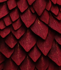 Detailed close-up of rich crimson dragon scales showing intricate texture and overlapping patterns