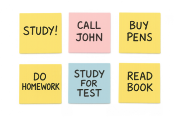 Sticky notes with planning and task management reminders