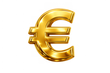 Golden euro currency symbol 3d rendering standing on transparent background representing european finance and wealth