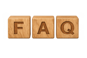 Faq concept with wooden blocks displaying frequently asked questions on a transparent background