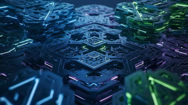 Macro shot of a high-tech electronic motherboard featuring a digital printed circuit board with a microchip processor and hardware components for industrial engineering