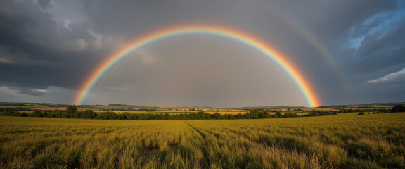 Obraz premium Captivating rainbow arching over lush fields nature landscape scenic viewpoint tranquil environment