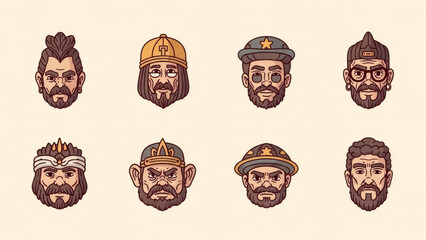 Diverse character faces illustration collection 