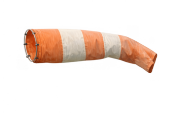 Windsock indicating wind speed and direction at an airport, safety equipment for aviation on transparent background