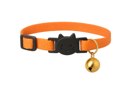 Orange cat collar with bell against transparent background