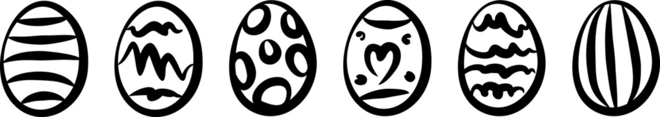Easter egg. Hand painted strokes. Easter Egg Icon Black. Outline ornament sign. Minimal style. Flat style 