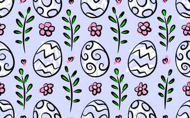 Easter pattern. Hand painted strokes. Outline ornament sign. Minimal style. Flat style 
