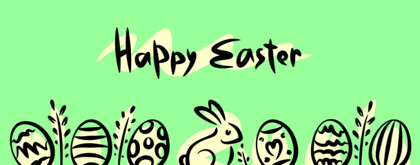 Happy Easter background. Hand painted strokes. Outline ornament sign. Minimal style. Flat style 