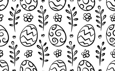 Easter pattern. Hand painted strokes. Outline ornament sign. Minimal style. Flat style 