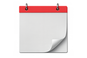 Blank white calendar page with ring binder and curled corner, planning schedule and organizing time concept