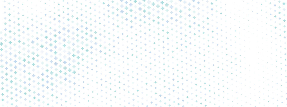 Medical background with blue and green cross patterns and abstract geometric shapes. Modern health tech design perfect for hospital websites, educational materials, and healthcare banners.