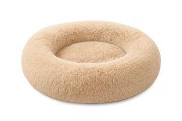 Fluffy beige pet bed providing comfortable rest