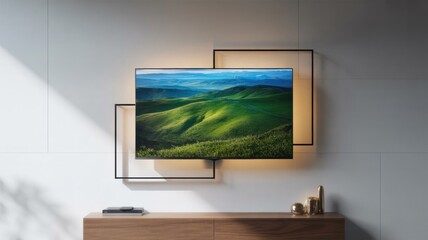 Serene Landscape Display with natural lighting and detailed texture for commercial background