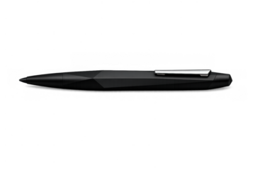 Black faceted ballpoint pen, sleek writing tool for office, business and education, transparent background