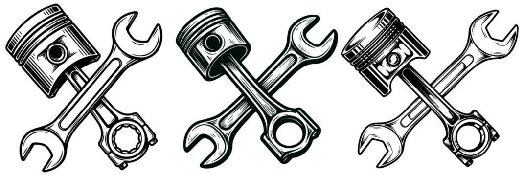 Crossed pistons and wrenches mechanic symbols
