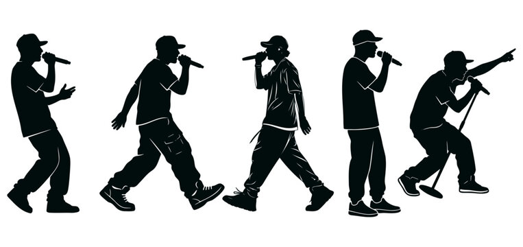 Group of five hip hop singers performing on stage