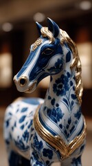 Elegant Blue and White Porcelain Horse Figurine