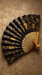 Elegant Gold Floral Fan on Textured Background