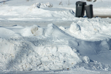 A snowbank on a sunny day