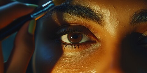 A detailed view of someone getting their eyeliner done