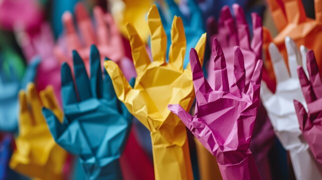 A vibrant collection of paper mache hands in various colors