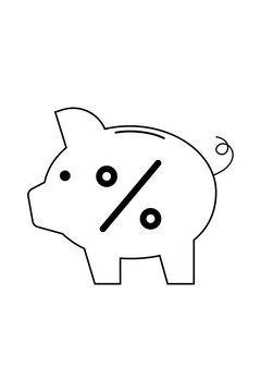Piggy bank outline, lineart with percentage symbol. Savings rate and financial interest. Perfect for banking, finance, interest rates, investment returns, and money management graphics. PNG