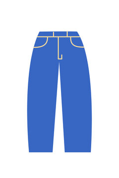 Blue denim jeans illustration with stitching details with classic five-pocket design. Perfect for fashion, apparel, social media, clothing retail, design projects, e-commerce graphics. High-res PNG