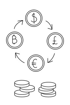Stacked coin illustration representing money, savings, revenue, currency, growth, capital, and business assets. Clean line graphic suitable for finance, banking, investment content, fintech, economy