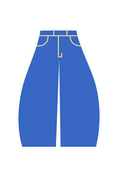 Blue denim barrel jeans illustration with stitching details with classic five-pocket design. Perfect for fashion, apparel, clothing retail, and casual wear projects, e-commerce graphics. High-res PNG