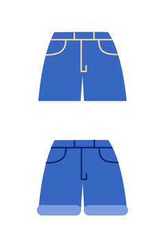 Denim shorts illustration featuring two styles with gold stitching and rolled cuffs. Perfect for summer fashion, casual apparel, clothing design, and fashion retail graphics. High resolution PNG