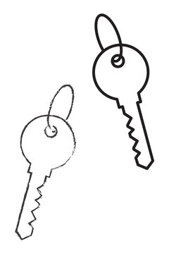 Hand-drawn outline of keys with chalk texture illustration. Perfect for real estate, housing market, property, home security, and house-related design projects with sketchy. High-res PNG isolated