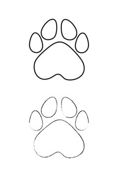 Paw print outline vector illustration. Clean line art and sketch, hand-drawn textured style designs. Perfect for pet, animal, veterinary, wildlife graphics, logos, and design projects. High-res PNG