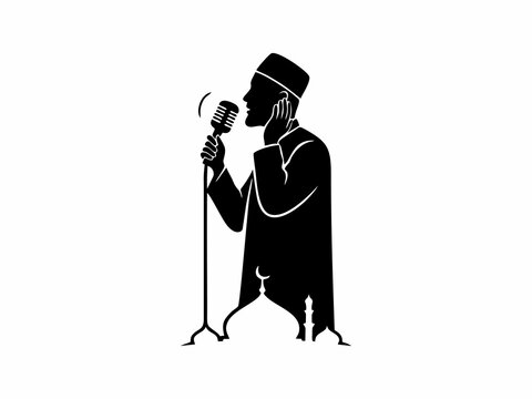 Muslim Man Performing Adhan Call to Prayer Silhouette Illustration for design concept ramadan and eid mubarak