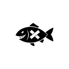 Black and white fish icon with a cross symbol on its body.
