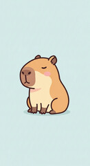 Cute cartoon capybara illustration with warm blush tones, gentle aesthetics - Artwork for cute or children's stationery