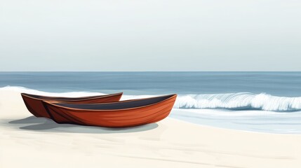 Fototapeta premium Two small boats are sitting on the beach