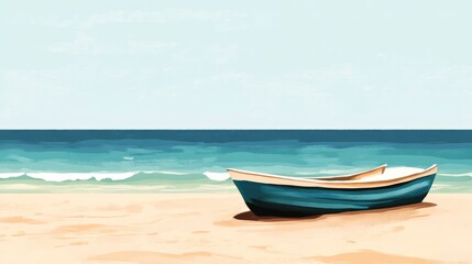 Fototapeta premium A blue boat is sitting on the beach