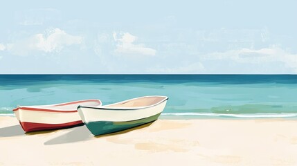 Fototapeta premium Two boats are sitting on the beach