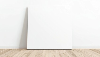 Blank square canvas leaning against a gray wall