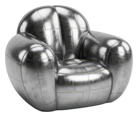Silver stitched leather armchair, isolated, transparent, industrial design