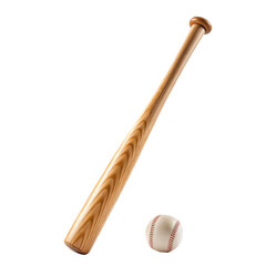 Wooden baseball bat and white baseball on clean background for sports equipment display