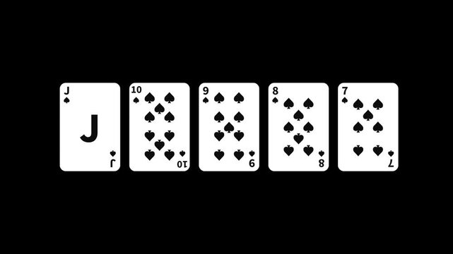 straight flush card animation with transparent background