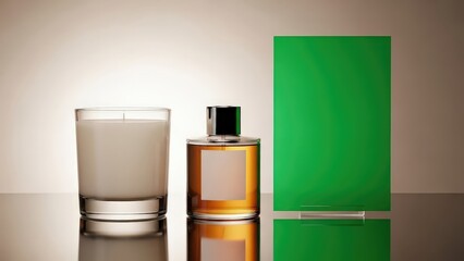 Luxury candle and perfume mockup with chromakey green panel