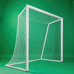 Soccer goal on a green background in a sports facility during training time